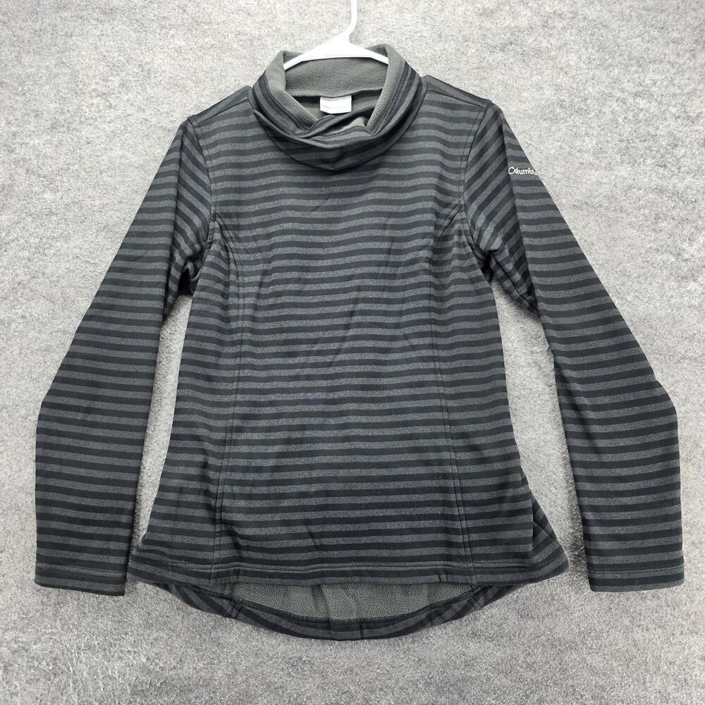 Columbia Sweatshirt Womens S Gray Pullover Cowl Neck Lined Fleece Striped